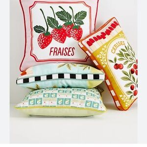 Anthropologie Fruit-Themed Accent Pillow- Red, Green, Yellow, Black, White